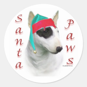 Miniatuur Bull Terrier Santa Paws Ronde Sticker