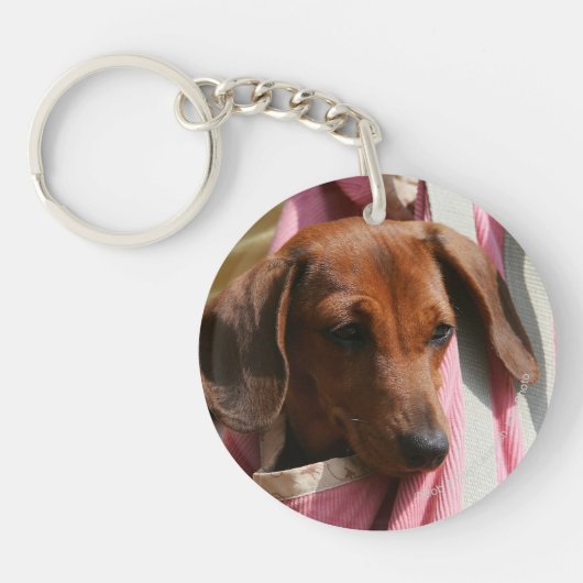 Miniatuur Dachshund Puppy met gladde haren Sleutelhanger (Voorkant)