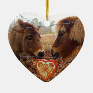 Miniatuur Donkey & Horse Valentijn Heart Keramisch Ornament