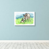 Miniatuur Donkey Mam en Baby Art Canvas Afdruk (Insitu (Houten vloer))