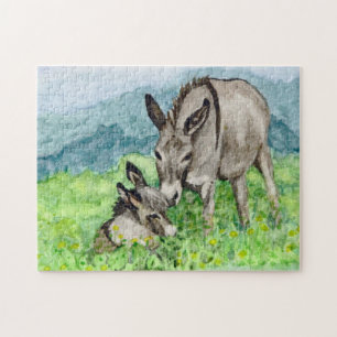 Miniatuur Donkey Mam en Baby Art Legpuzzel