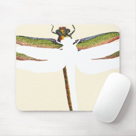 Miniatuur Dragonfly op witte achtergrond Muismat (Met muis)