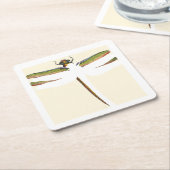 Miniatuur Dragonfly op witte achtergrond Vierkante Kartonnen Onderzetter (Schuin)