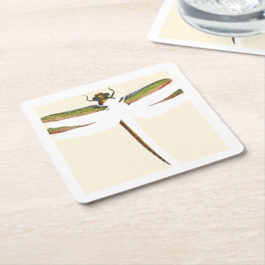 Miniatuur Dragonfly op witte achtergrond Vierkante Kartonnen Onderzetter (Schuin)
