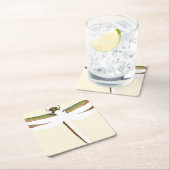 Miniatuur Dragonfly op witte achtergrond Vierkante Kartonnen Onderzetter (Insitu)