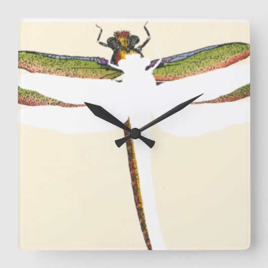 Miniatuur Dragonfly op witte achtergrond Vierkante Klok (Voorkant)
