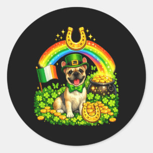 Miniatuur Franse bulldog St. Patrick's Day regenbo Ronde Sticker