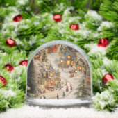 Miniatuur kerstdorp met sneeuw bedekte winter sneeuwbol (Kerstmis)