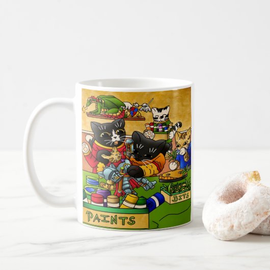 Miniatuur Knight Cat Model Schilderkatten Koffiemok (Met donut)