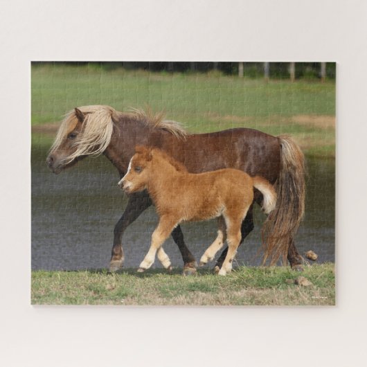 Miniatuur Mare en Foal Walking By Lake Legpuzzel (Horizontaal)