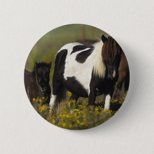 Miniatuur Mare & Foal in de bloemen Ronde Button 5,7 Cm
