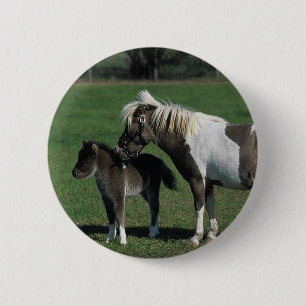 Miniatuur Mare & Foal Standing Ronde Button 5,7 Cm