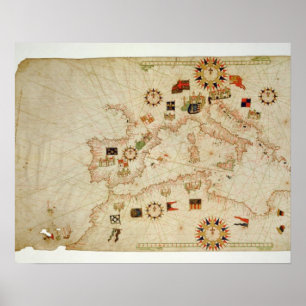 Miniatuur Nautische kaart van het centrale Middell Poster
