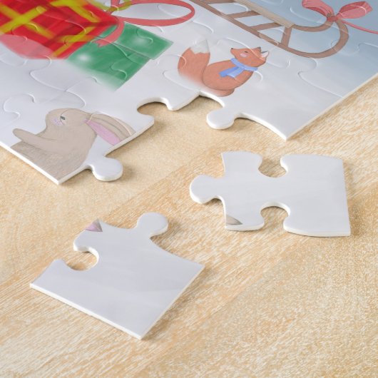 Miniatuur Pinsch Dog in sneeuw met kerstcadeaus Legpuzzel (Zijkant)