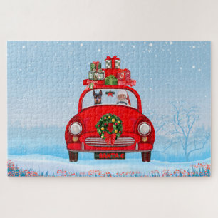 miniatuur Pinscher Dog in auto met kerstman Legpuzzel