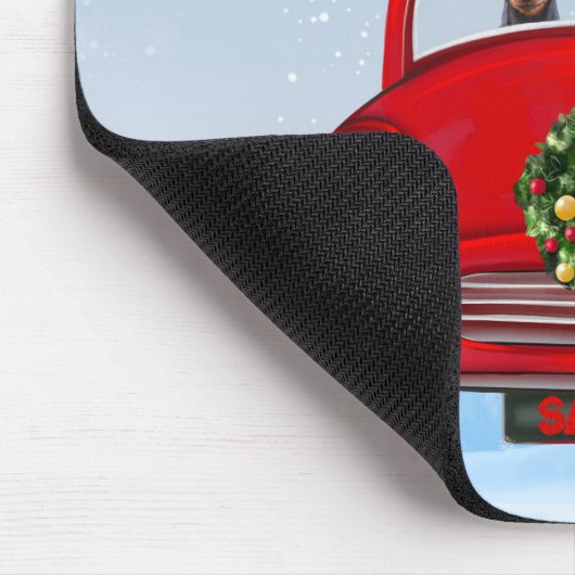 miniatuur Pinscher Dog in auto met kerstman Muismat (Hoek)