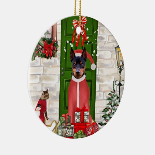 Miniatuur Pinscher Dog Kerstmis Keramisch Ornament (Rechts)