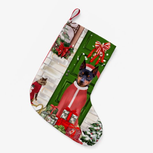 Miniatuur Pinscher Dog Kerstmis Kleine Kerstsok (Voorkant (Hangend))