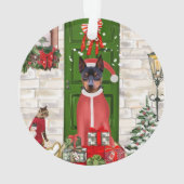 Miniatuur Pinscher Dog Kerstmis Ornament (achterkant)