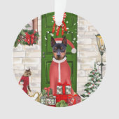 Miniatuur Pinscher Dog Kerstmis Ornament (voorkant)