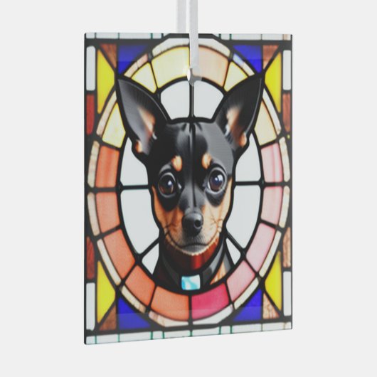 Miniatuur Pinscher "Glas in lood" Glas Ornament (Voorkant Rechts)