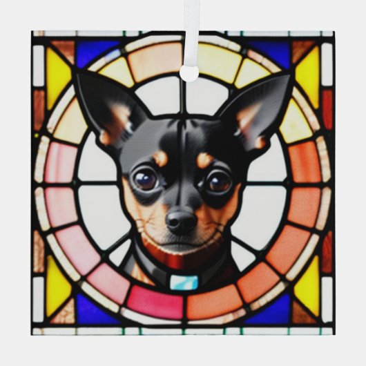 Miniatuur Pinscher "Glas in lood" Glas Ornament (Achterkant)