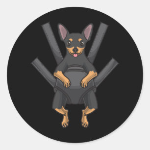 Miniatuur Pinscher Hond In Een Drager Ronde Sticker