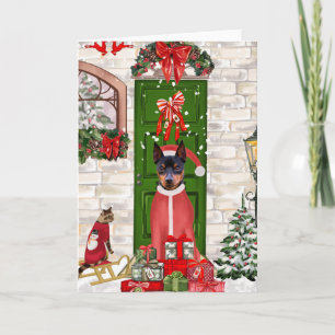 Miniatuur Pinscher Hond Kerstmis  Kaart