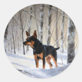 Miniatuur Pinscher Laat Het Sneeuw Kerstmis Ronde Sticker (Voorkant)