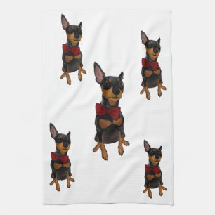 Miniatuur Pinscher Min Pin Bowtie Portrait Towel Theedoek