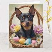 Miniatuur Pinscher Paaseieren Kaart (Gele Bloem)