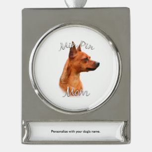 Miniatuur Pinscher (roest) mam 2 Verzilverd Banner Ornament