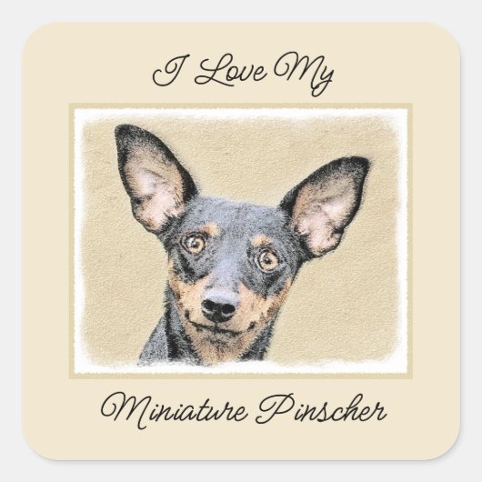 Miniatuur Pinscher-schilderkunst Vierkante Sticker (Voorkant)