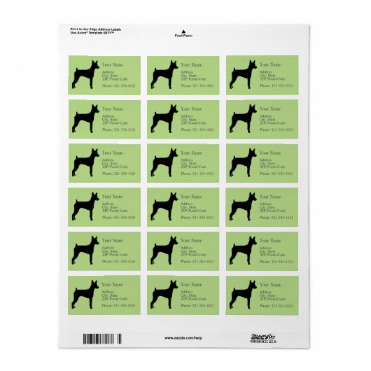Miniatuur Pinscher Silhouette Etiket (Full Sheet)
