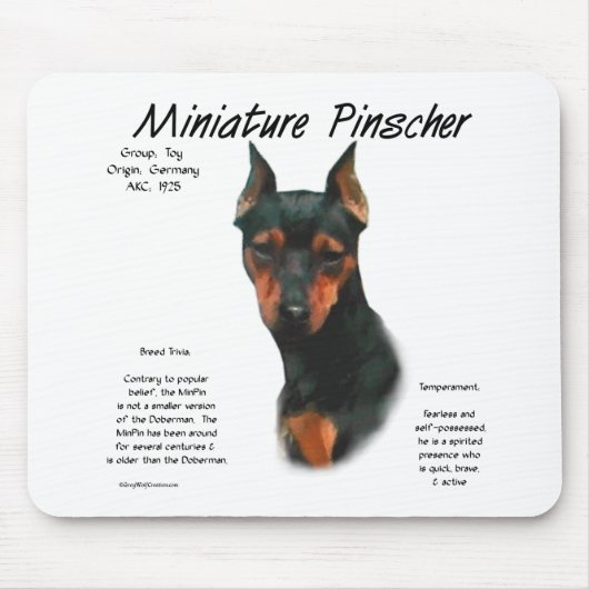 Miniatuur Pinscher (zwart/roest) Geschiedenisontwe Muismat (Voorkant)