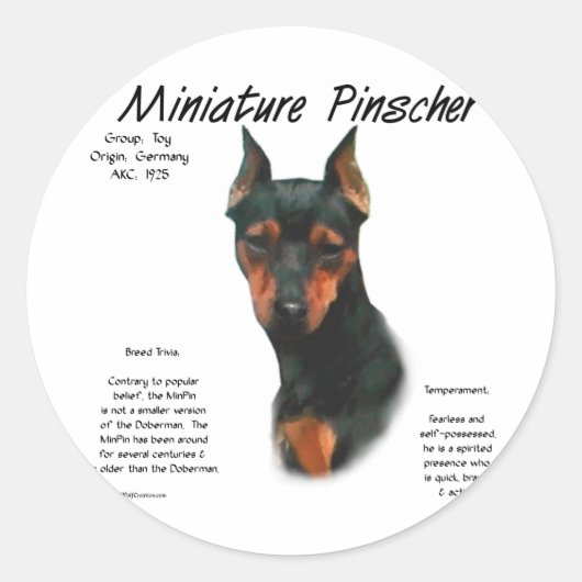 Miniatuur Pinscher (zwart/roest) Geschiedenisontwe Ronde Sticker (Voorkant)