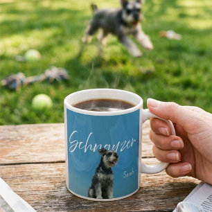Miniatuur Schnauzer Aangepaste Naam Retro Blauwe L Koffiemok