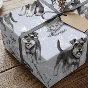 Miniatuur Schnauzer Antieke Blauwe Toile de Jouy Cadeaupapier