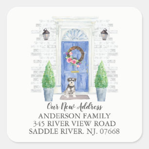 Miniatuur Schnauzer Blauwe Deur Nieuw Adreslabel Vierkante Sticker