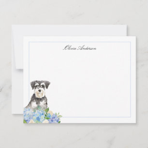 Miniatuur Schnauzer Blauwe Hortensia Gepersonalise Notitiekaartje