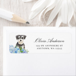 Miniatuur Schnauzer Blue Hydrangea Retouradres Etiket