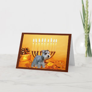 Miniatuur Schnauzer Chanoeka Kaart Menorah