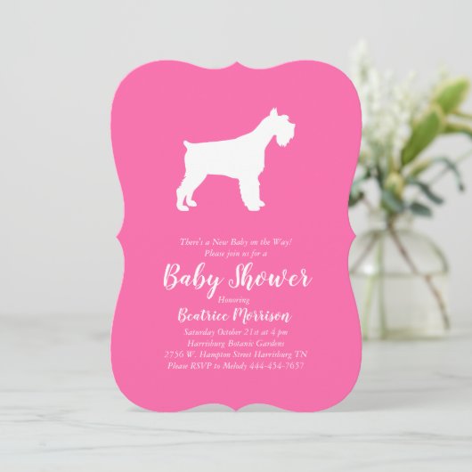 Miniatuur Schnauzer Dog Baby shower Meisje Roze Kaart (Staand voorkant)