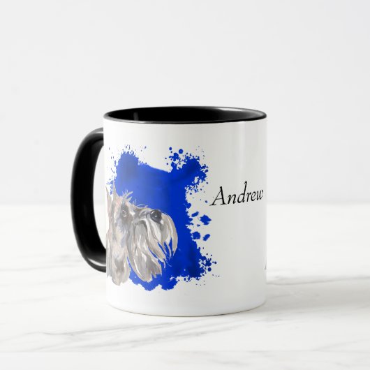 Miniatuur Schnauzer Dog Blue Abstracte achtergrond Mok (Voorkant links)