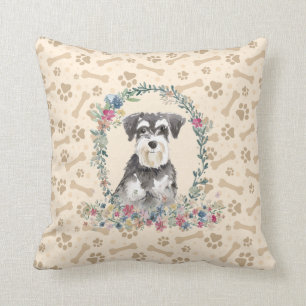 Miniatuur Schnauzer Dog Paw Print & Floral Cute Kussen