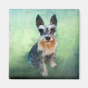 Miniatuur Schnauzer Dog Water Color Art Painting Magneet