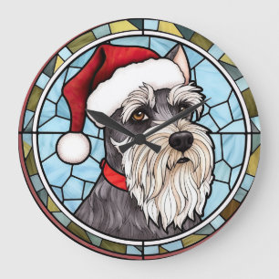 Miniatuur Schnauzer Glas in lood Kerst Grote Klok