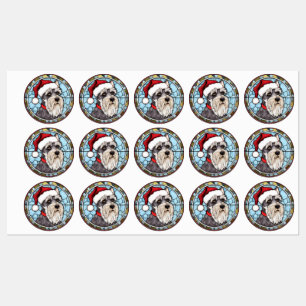 Miniatuur Schnauzer Glas in lood Kerst Labels