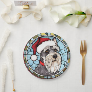 Miniatuur Schnauzer Glas in lood Kerst Papieren Bordje