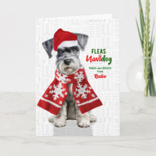 Miniatuur Schnauzer Grappige Vlooien Navidog met N Feestdagen Kaart